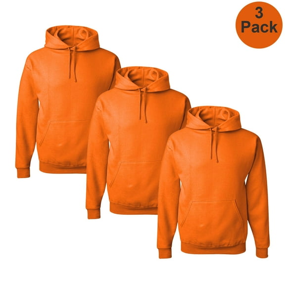 JERZEES NuBlend Men's Hi Vis Work Hooded Sweatshirt Safety Orange, Fleece Pocket Hoodie, 3-Pack, S