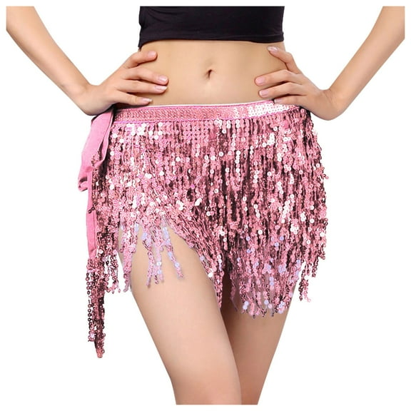 RUTAYY Sequin Fringe Women Nightclub Skirt Stage With Sparkly Sparkly Fashion Skirt Solid Color Flowy Swing Pleated Beach Skirts