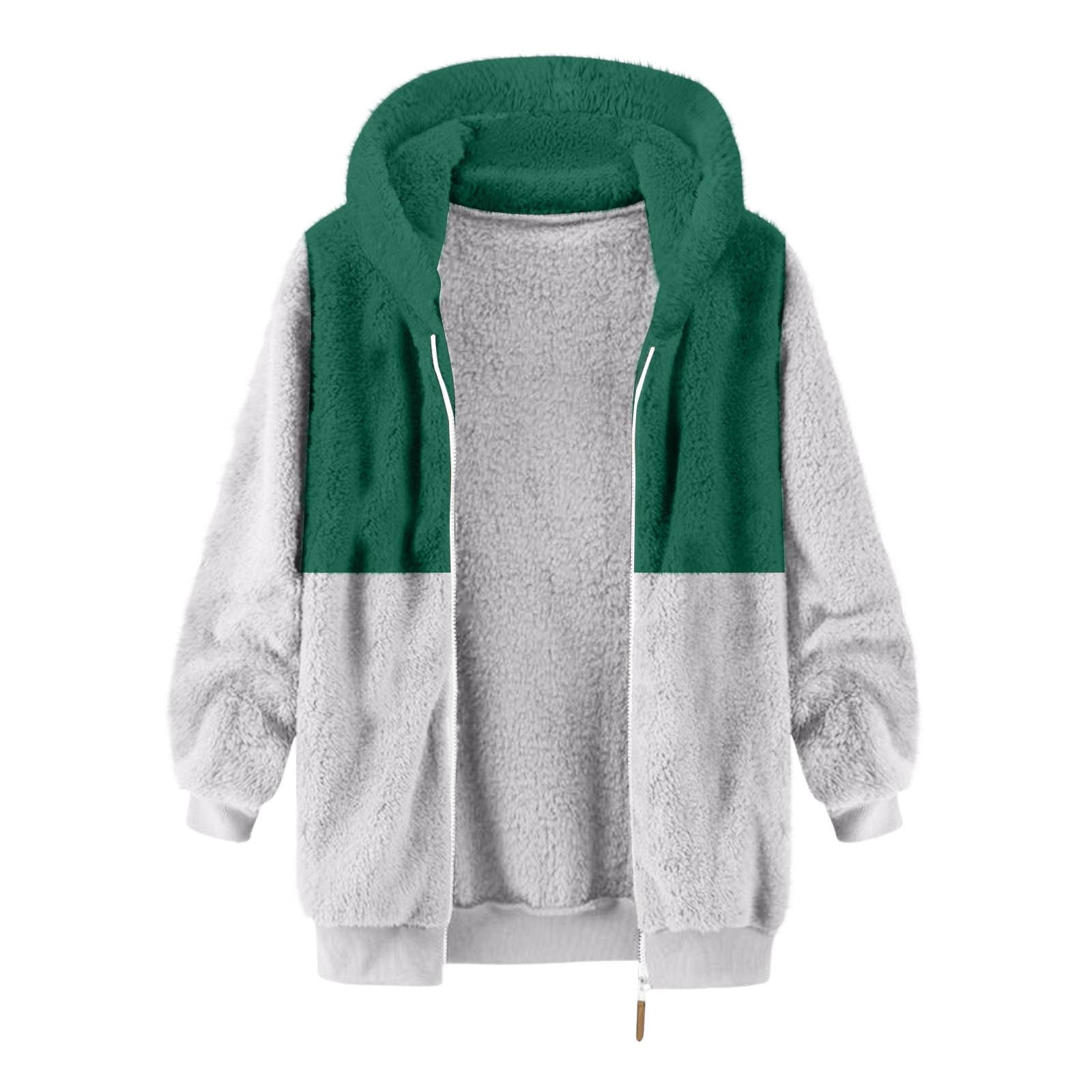 ZCFZJW Big and Tall Regular Fit Color Block Print Long Sleeve Full Zip up Jackets for Men Casual Sherpa Fleece Hooded Pullover Sweatshirts Trendy Warm Coat Tops A-Green XXXXXL