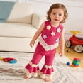 thumbnail image 4 of BRGZLK Toddler Baby Girls Outfit Summer 2026 Cute 3D Crochet Floral Waffle Tassel Tops and Flare Pants Trendy Comfortable Clothes Hot Pink 18-24M, 4 of 8