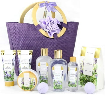 Spa Luxetique Bath Gift Sets for Women Lavender Body Care Baskets - 10 Pcs Relaxing Holiday Birthday Gifts for Her, Mothers Day Gifts for Mom
