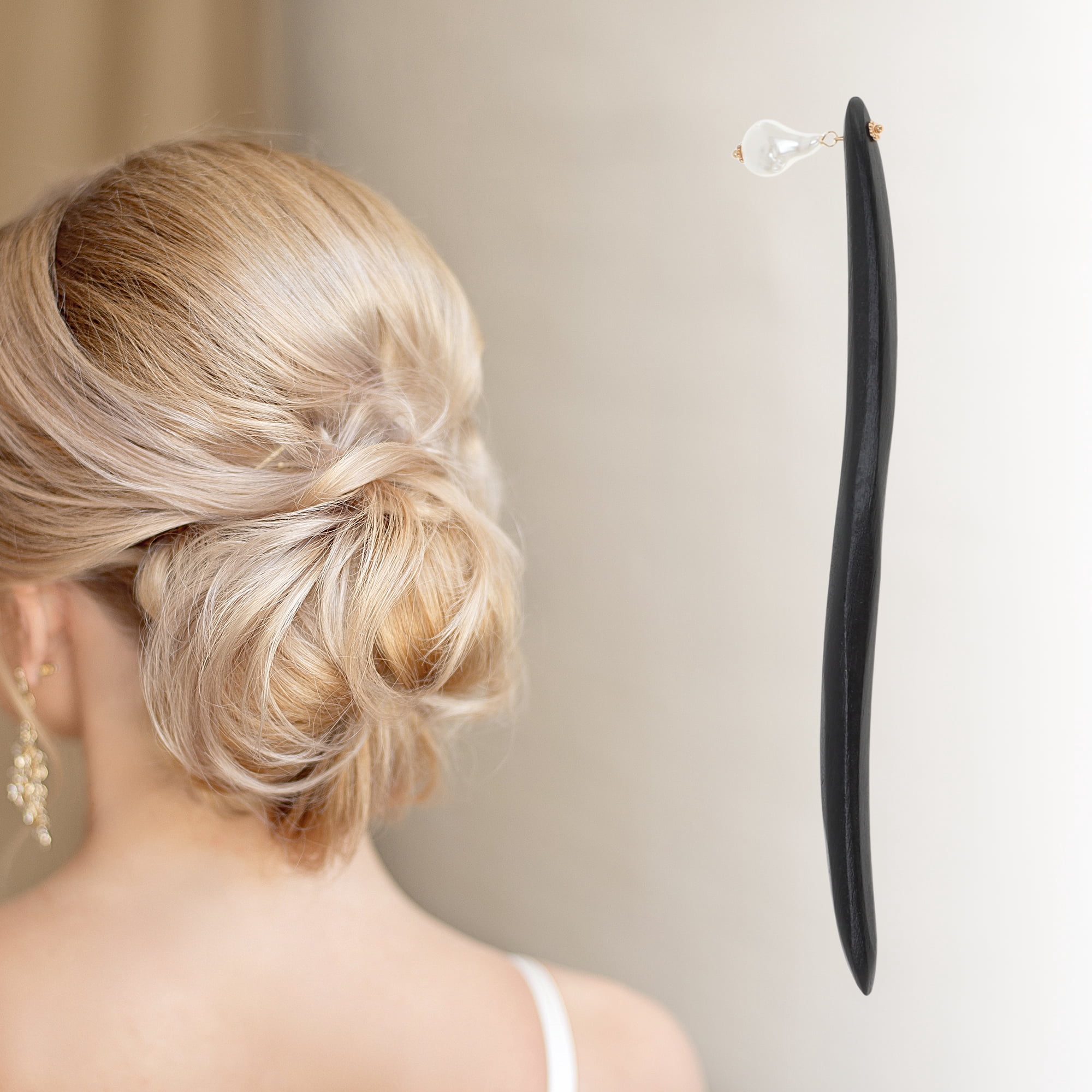 Unique Bargains Faux Pearl Hair Chopstick for Women Black White 1 Pc