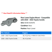 Rear Lower Engine Mount - Compatible with 2020 - 2022 Toyota Corolla 2021