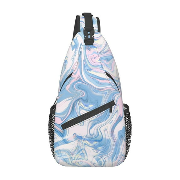 ZICANCN Crossbody Sling Bag for Men Women - Powder Blue Liquid Texture Casual Shoulder Backpacks for Travel Sport Climbing Runners Daypack