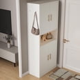 thumbnail image 5 of 66-Inch Tall Shoe Cabinet with Fluted Door and LED Light for Entryway, Modern Large 9-Tier Freestanding Shoe Storage Organizer with Adjustable Shelves Open Shelf for Closet, Living Room, White, 5 of 8