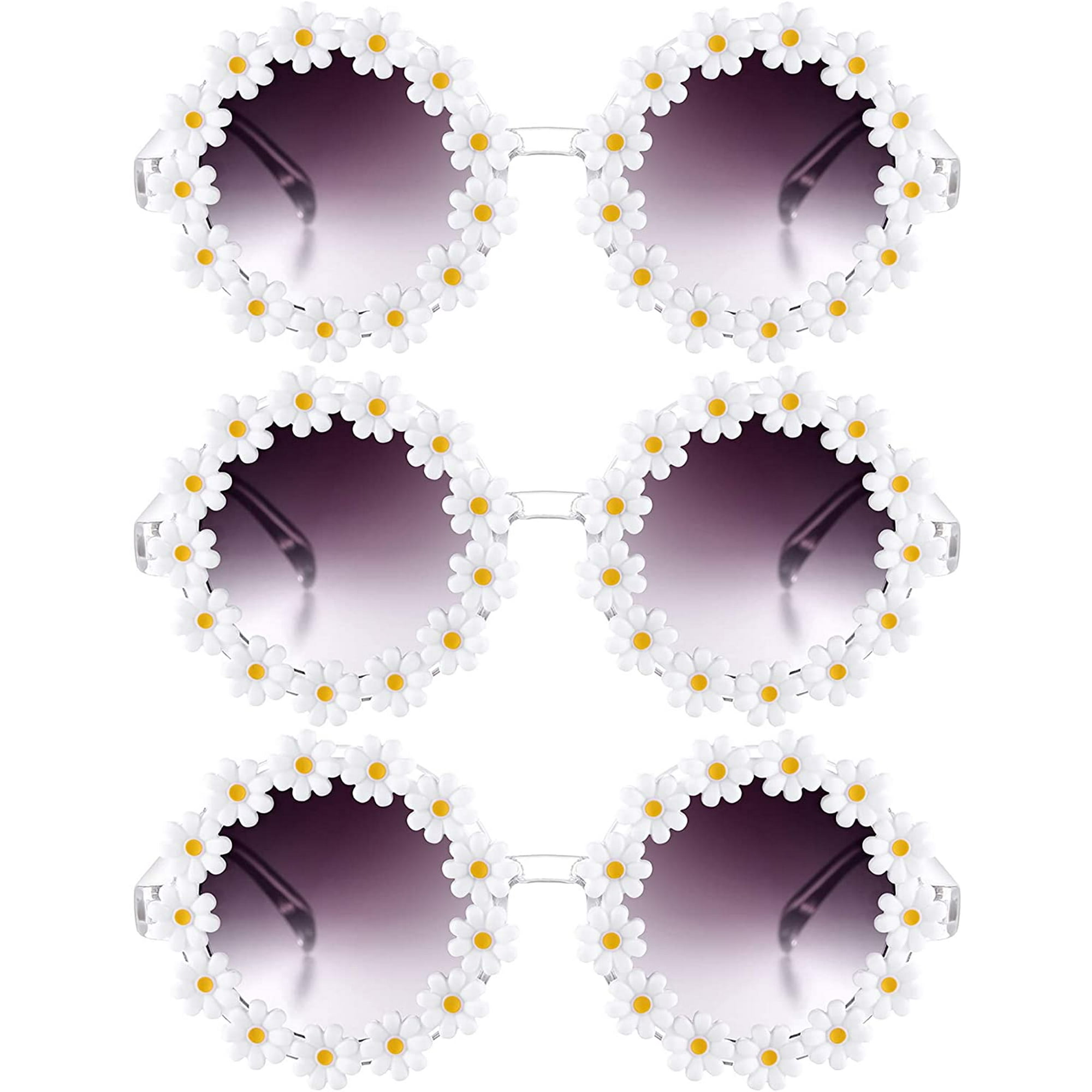 Heldig 3 Packs Daisy Flower Sunglasses Daisy Shape Round Glasses Novel  Floral Party Sunglasses Eyewear for Women 