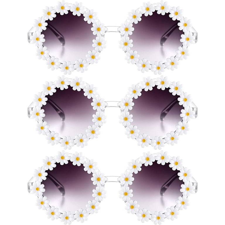 3 Packs Daisy Flower Sunglasses Daisy Shape Round Glasses Novel Floral  Party Sunglasses Eyewear for Women 