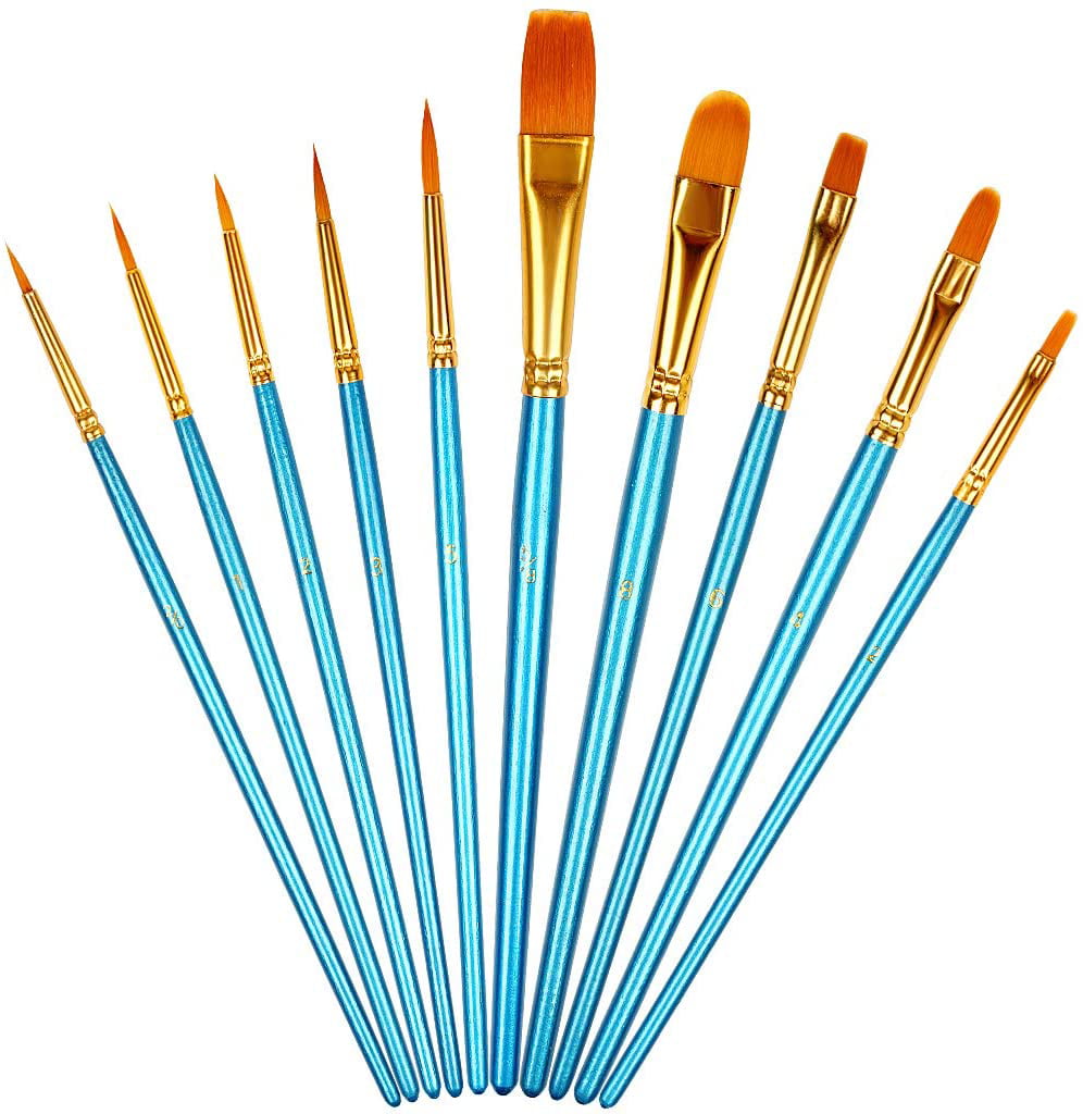 Nylon Paint Brushes 10 pcs Paint Brushes Set for Acrylic Painting Oil Painting Watercolor Painting Gouache Painting Face Painting 