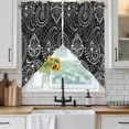 thumbnail image 6 of Black Pesley Flower Swag Curtains for Kitchen/Bedroom/Living Room, Boho Vintage Ethnic Floral Plant Scalloped Curtains 63 Inch Long, Window Swag Topper Curtains Valances 2 Panels Set 36"x63", 6 of 8