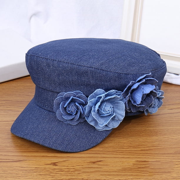 Womens Newsboy Cap Denim Beret Hat Vintage Floral Cabbie Baker Hat Summer Fall Wdgfv Womens Newsboy Cap Denim Beret Hat French Fashion  main image 4