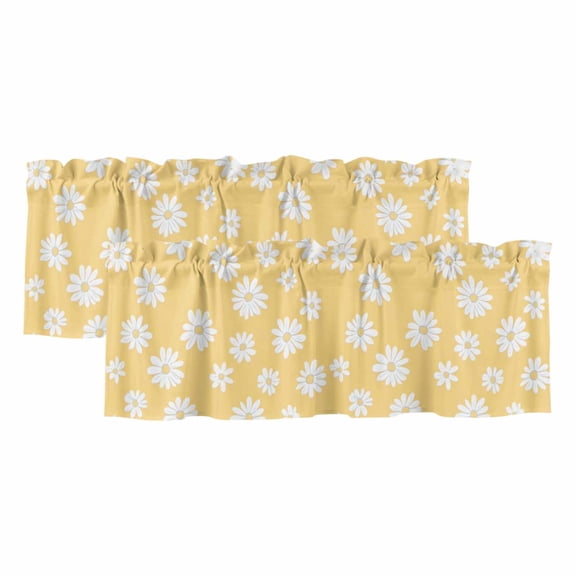 2 Pack Retro Daisy Valance for Window White Floral Yellow Backdrop Kitchen Valance Rod Pocket Short Curtain Topper Decorative Window Treatment for Living Room Bedroom 42"x12"
