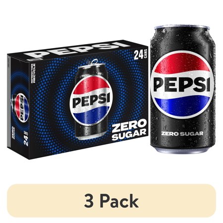(3 pack) Pepsi Cola Zero Sugar Soda Pop, 12 fl oz, 24 pack Cans