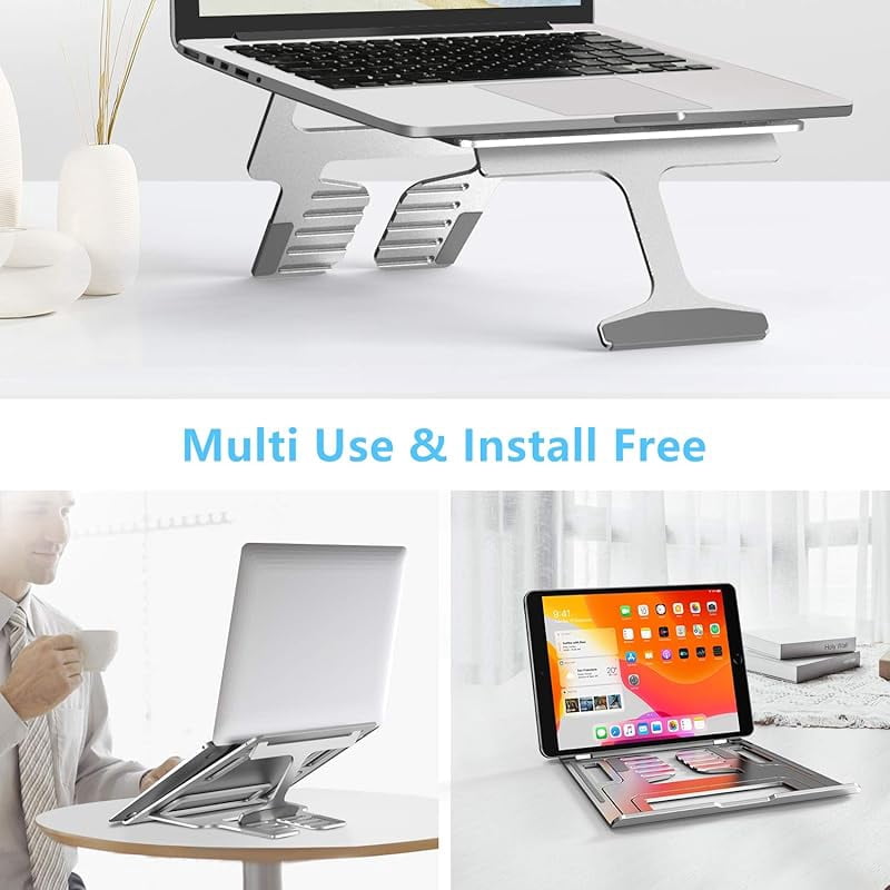 ivoler Laptop Stand, Laptop Holder Riser Computer Tablet Stand, 6 Angles Adjustable Aluminum Ergonomic Foldable Portable Desktop Holder Compatible with MacBook,iPad, HP, Dell, Lenovo 10-15.6” Gray