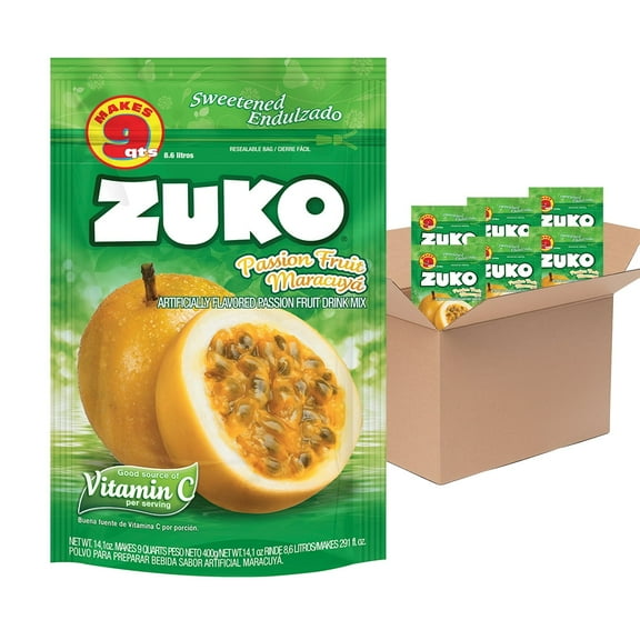 Zuko Passion Fruit Bag, 14.1 oz,  Pack of 6, Fortified with Vitamin C, No Additional Sugar Needed