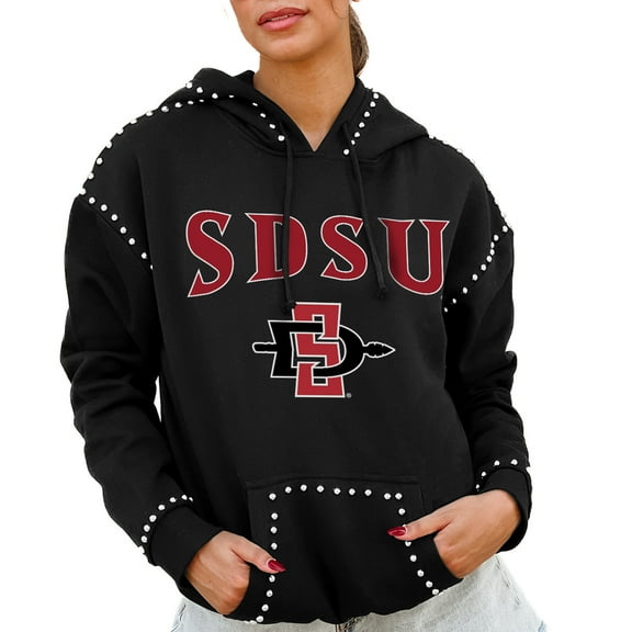 Women's Gameday Couture  Black San Diego State Aztecs Studded Pullover Hoodie
