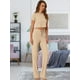 thumbnail image 2 of Conjunto de salón de dos piezas para mujer Allegra K manga corta ajustado acanalado Beige S, 2 of 6