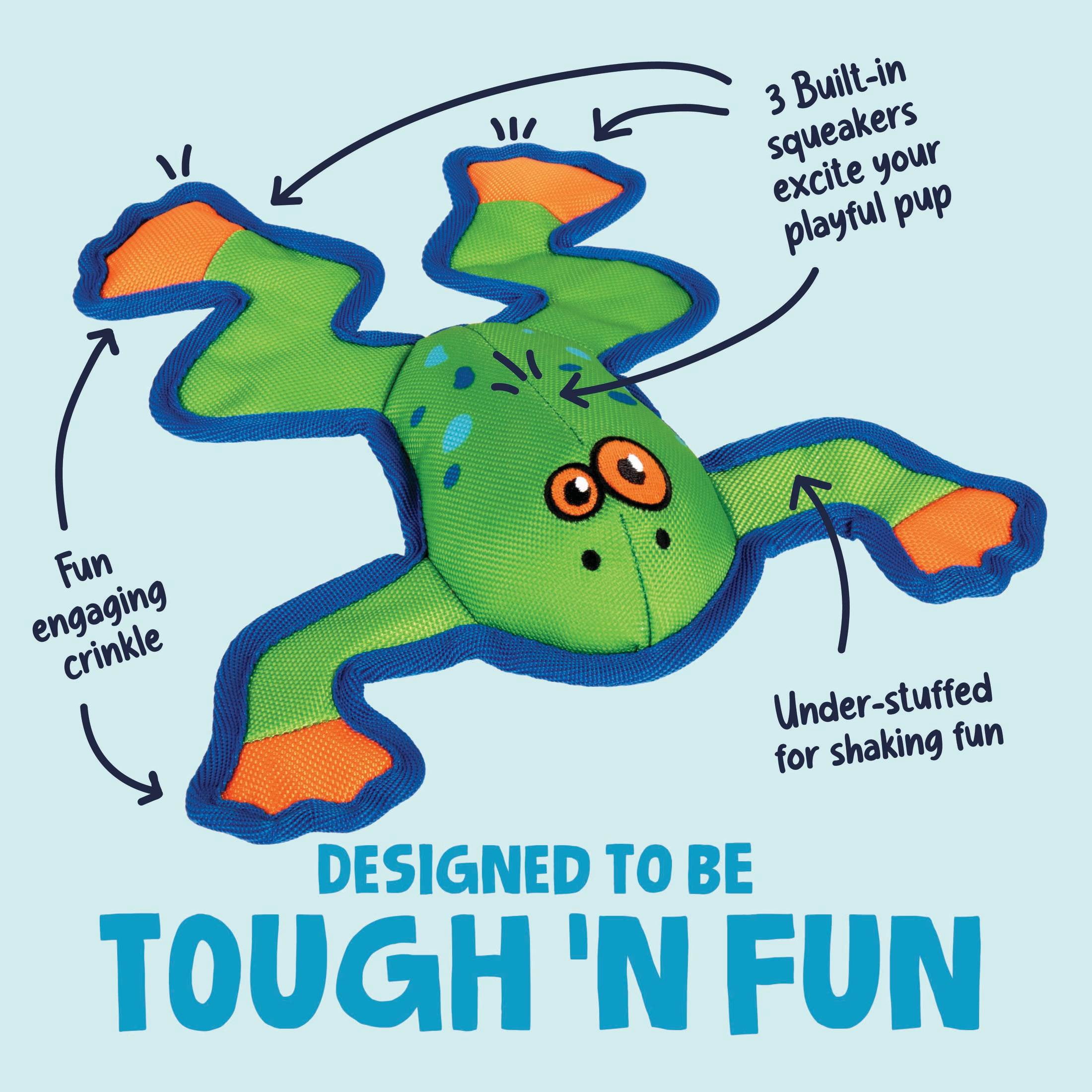 goDog Flap ‘N Fun Freddy Frog Squeaky Dog Toy, Plush with Chew Guard Technology, Green/Orange, Medium