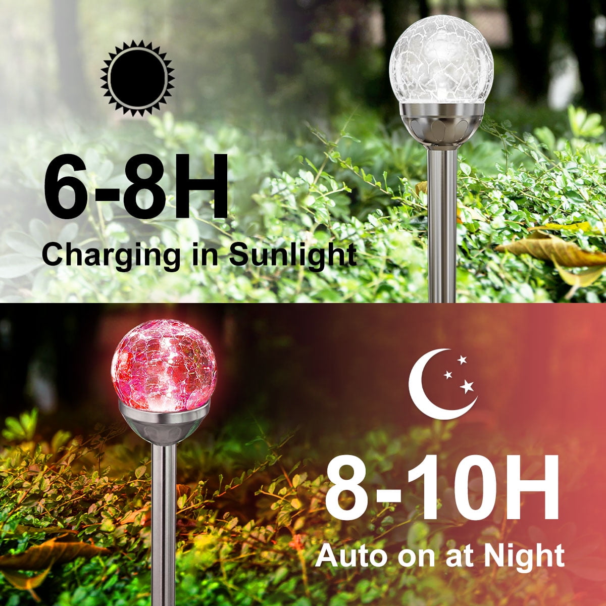 4 Pack Solar Lights Outdoor, Cracked Glass Ball Solar Garden Lights, Decorative LED Landscape Light for Patio Pathway Decor, Multicolor