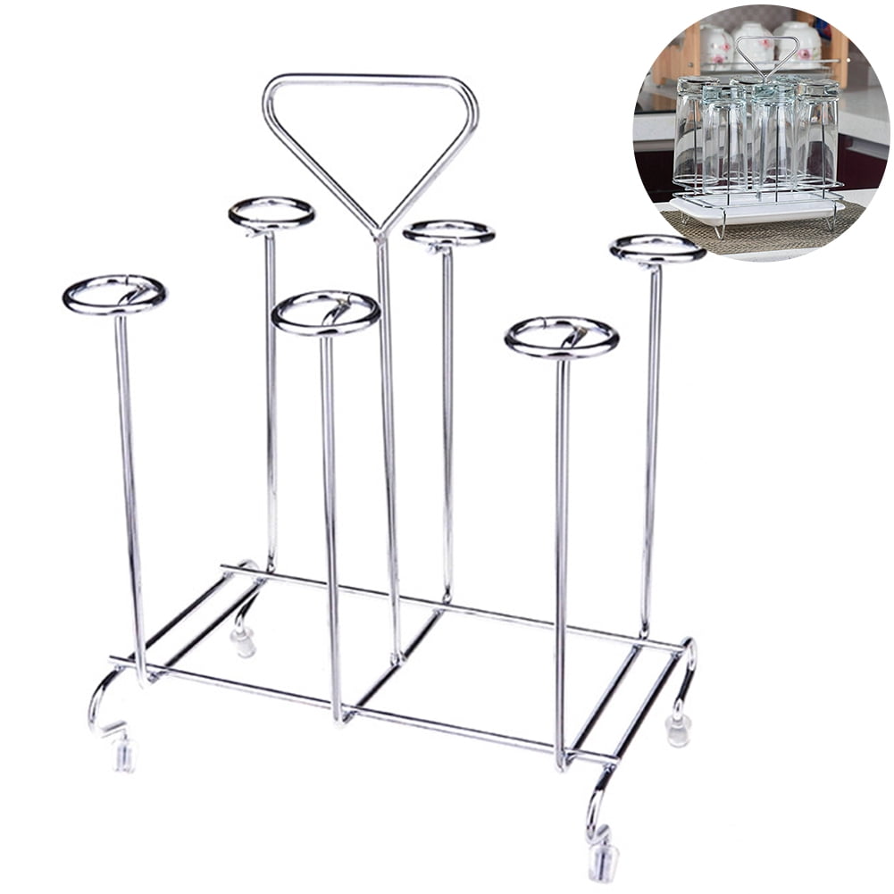 Black ALLESOK Metal Glass Cup Rack Water Mug Draining Organizer Cup Drying Stand with 6 Hook