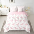 thumbnail image 2 of Feelyou Teens Fashion Bow-tie Bedding Comforter Set 7 Pieces, Butterfly Knot Princess Full Bedding Set, Watercolor Bowknot White Pink Reversible Fitted Sheet Flat Sheet, Breathable Home Decor, 2 of 7