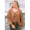 thumbnail image 1 of a.Jesdani Stylish Brown Waffle Knit Top - V-Neck & Drawstring, Dolman Sleeves, 1 of 8