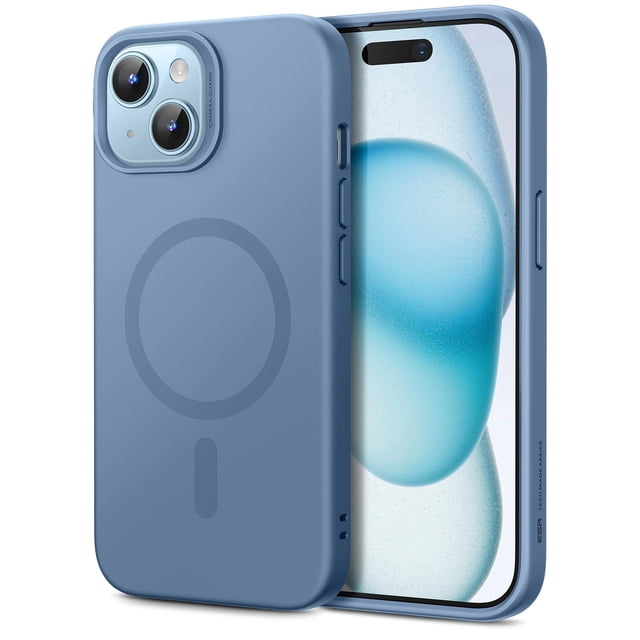 Funda de teléfono ESR para iPhone 15 con MagSafe, silicona, azul claro