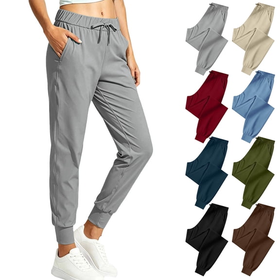 Women's Soft Fabric Casual Mid Waist Pants with Pockets, Tummy Control Comfort Fit, Pull On Elastic Waband, Everyday Wear, Work, Weekend Essential Yoga | TruBelle,Army Green L