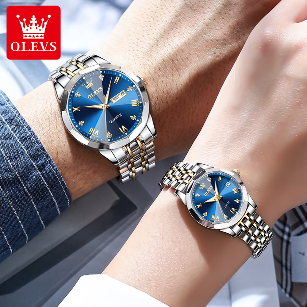 OLEVS Couple Watch Set for His Hers Quartz Wristwatch Men Women