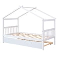 thumbnail image 3 of Twin Size House Bed with Twin Size Trundle, Solid Wood Bed Frame with Roof Headboard and Footboard, Playhouse Bed for Kids Boys Girls, White, 3 of 7
