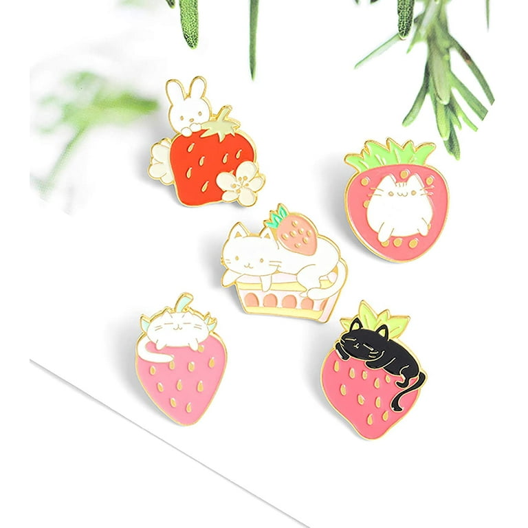 Sweet Strawberry Enamel Pins Set Cartoon Fruit Rabbit Cat Lapel Pins For  Women Girl Cute Brooches Pin Badges For Clothing Backpacks