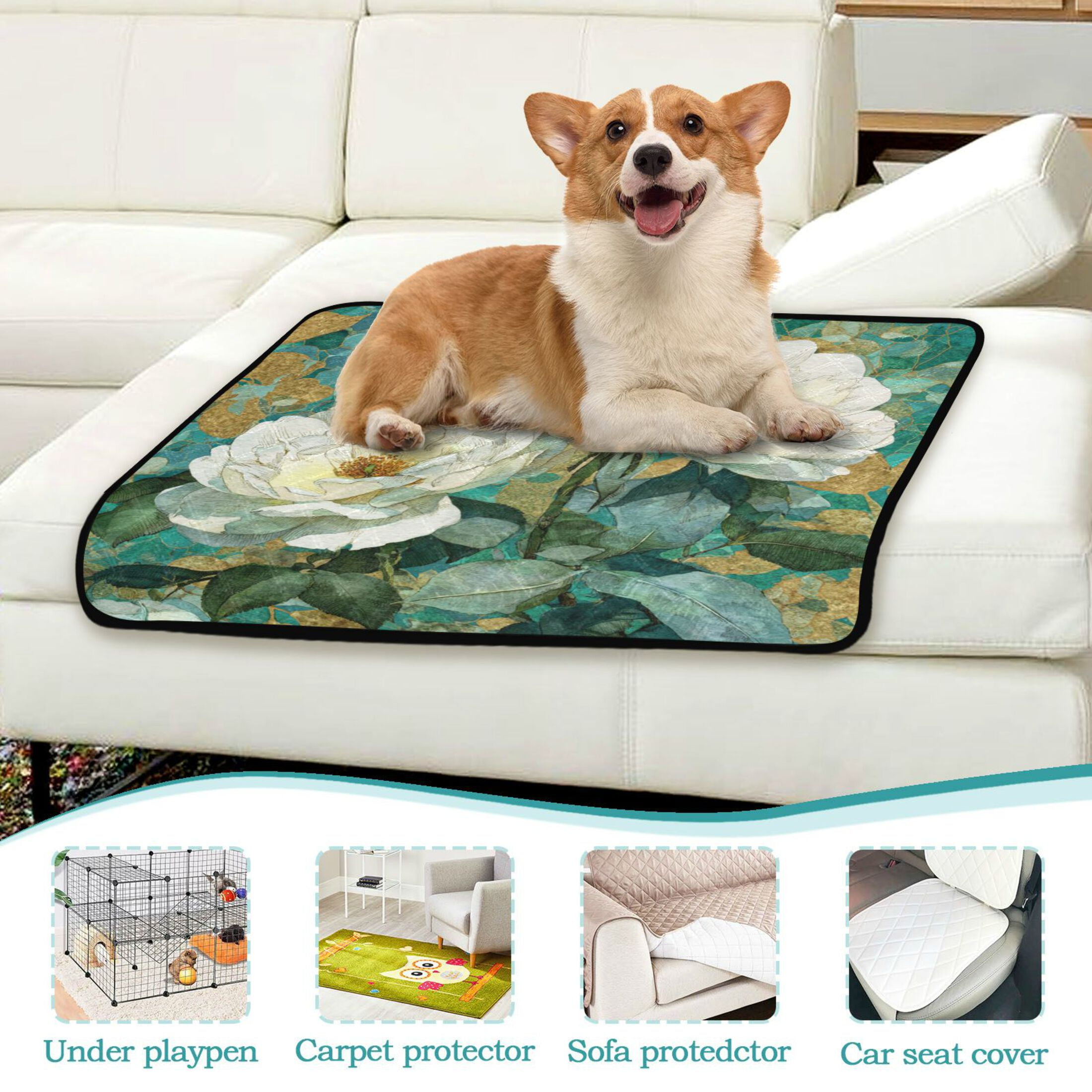 Qxltty White Peonies Cat litter Pads Pet Set of 2 Diaper Mats Center Anti-leakage Layer Absorbent Soft and Comfortable