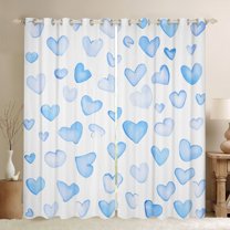 Manfei Watercolor Loves Pattern Black Out Curtains,Kawaii Heart Print Curtains Pack of 2 (42x63 Each),Gradient White Blue Bedroom Curtains For Girls Kids,Super Cozy Room Decor