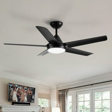 YUHAO 48 in. Dimmable Integrated LED Matte Black Ceiling Fan with Light and Remote