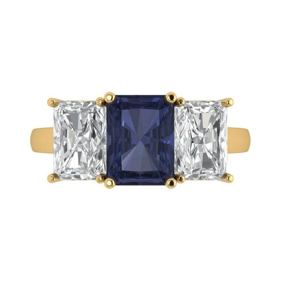 Clara Pucci 14K Yellow Gold 4ct BlueSapphire Three-Stone Ring for Women