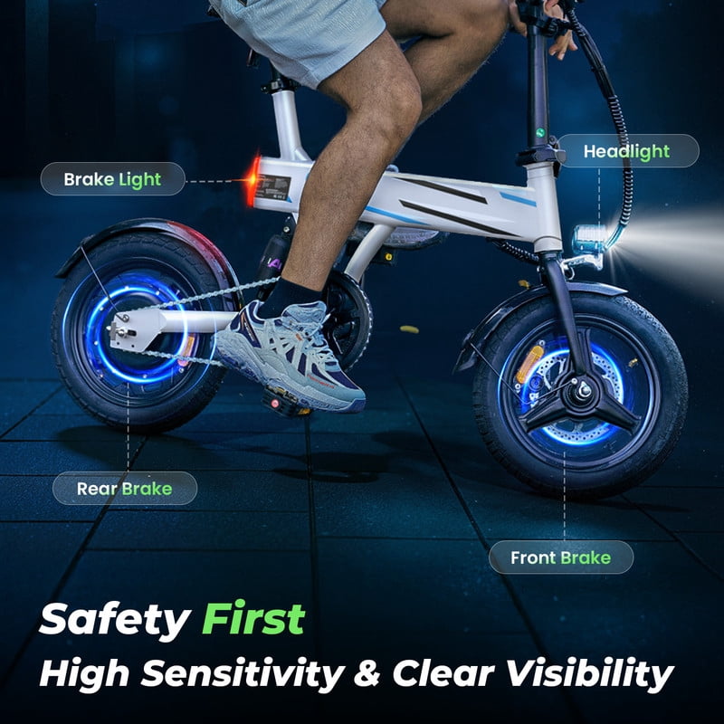 750W Peak Folding Electric Bike for Adult Teens,20MPH 36V/7.8AH,14" Ebike,White