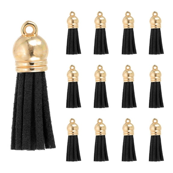 Uxcell 1.5 Inch Leather Tassels, 30 Pcs Faux Leather Keychain Charm Bulk for DIY Craft, Black