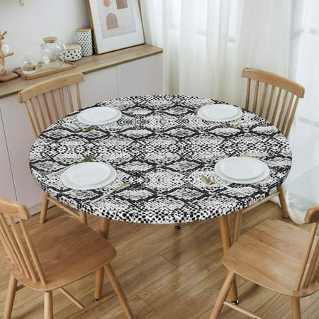 

Oilproof Snake Green Texture Table Cover Elastic Fitted Snakeskin Print Table Cloth Backing Edge Tablecloth for Dining 40 -44