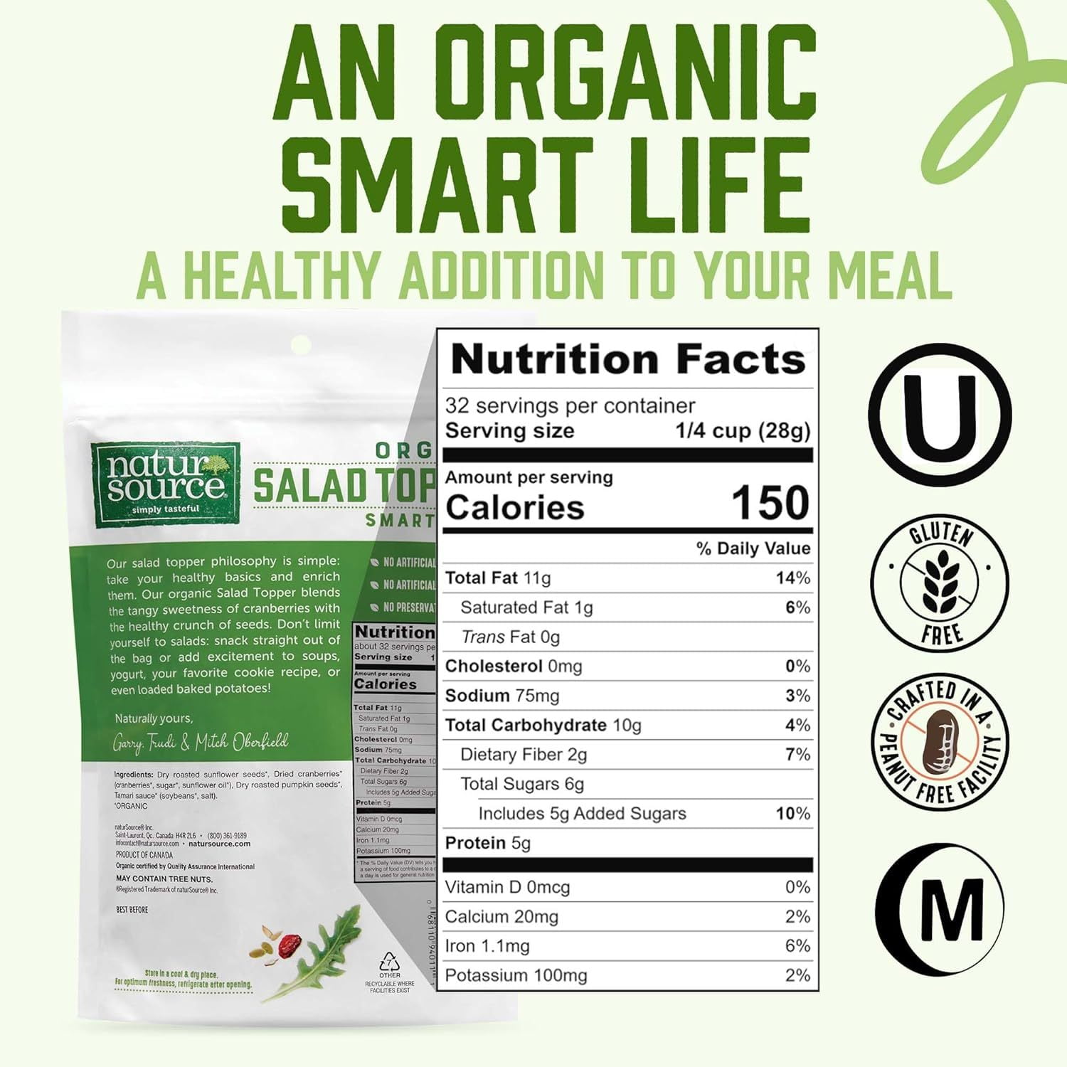 Organic Salad Topper - Salad Toppings, Salad Mix, Salad Toppers Seeds and Cranberries, Crunchy, Mixed Seeds for Salad, Oatmeal or Yogurt, Natural, Gluten Free, Organic - 32 Oz (2 Lb)