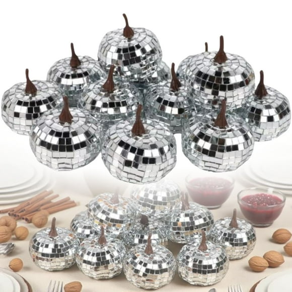 WHEANG Silver Pumpkin Fall Decor Glitter Pumpkins For Decorating Artificial Craft Pumpkins For Thanksgiving Table Decorations