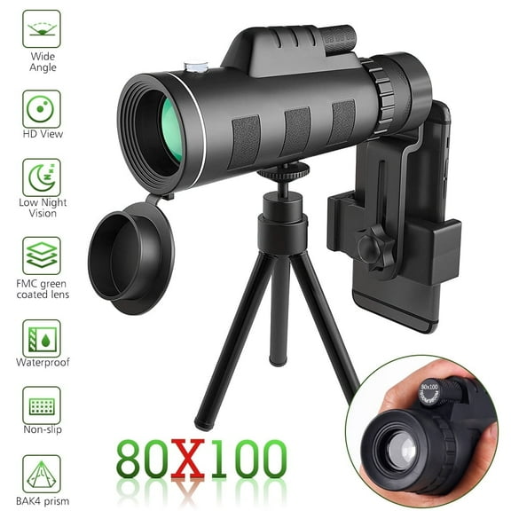 80x100 Monocular Telescope for Kids Adults Beginners, Day/Night Vision Refractor Telescope with Adjustable Tripod