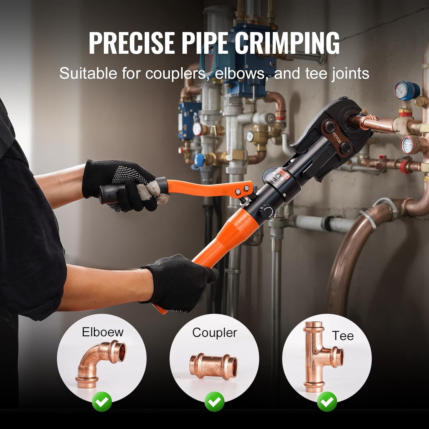 Hydraulic Copper Pipe Crimping Tool, 360° Rotatable Press Tool with Multi Size Jaws for Copper Pipe & ASTM F1807 Pex Pipe Copper Ring