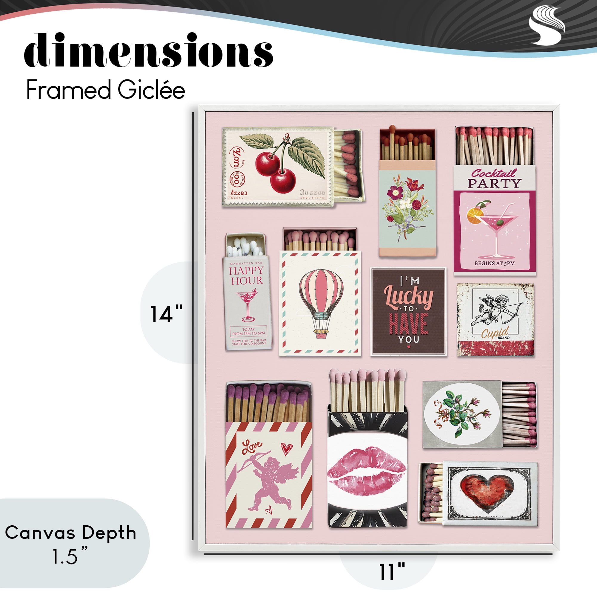 Stupell Industries Vintage Romantic Matchbox Collection White Framed Giclee Art, design by CAD Designs