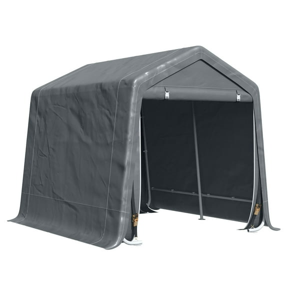 Garden Storage Tent 9.2'x7.9', Heavy Duty Bike Shed, Patio Shelter w/ Metal Frame & Zipper Doors - Dark Grey