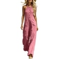 thumbnail image 2 of IUYRTFE Women V Neck Front Button Linen Style Jumpsuit Sleeveless Wide Leg Romper with Pockets, 2 of 5
