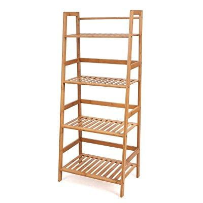 4 Tier Bamboo Ladder Flower Shelf Bookcase Plant Stand Storage Shelving Rack New
