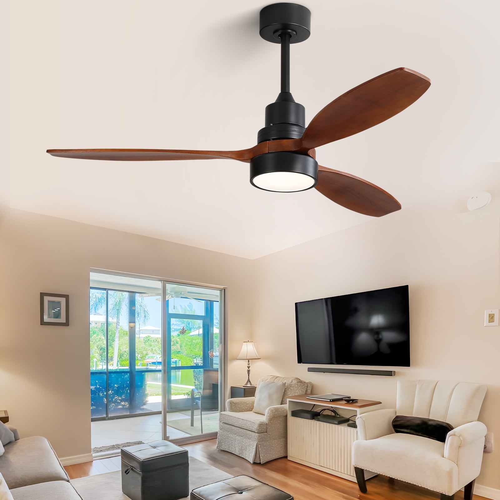 Sofucor Ceiling Fan with Lights, 52 Inch Mordern Wood Ceiling Fan with Remote for Indoor Farmhouse Bedroom Living Room Outdoor Patio Porch, Reversible DC Motor, Noiseless
