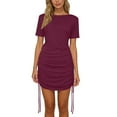 thumbnail image 6 of Juslio Dresses for Women Round Neck Drawstring, Slim Midi Dress Casual Solid Color T-Shirt Dresses, 6 of 7