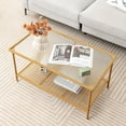 thumbnail image 4 of CRXX 2-Tier Modern Coffee Table, 35.5”L Rectangular Tea Table with Tempered Glass Top, Storage Shelf & Metal Frame, Center Table for Living Room & Reception Room, Gold, 4 of 9