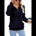 thumbnail image 2 of Sudadera de Lana Extragrande con Capucha y Colores Contrastantes para Mujer, de Punto, con Cuello en V, Informal, con Bolsillos Negro M, 2 of 9