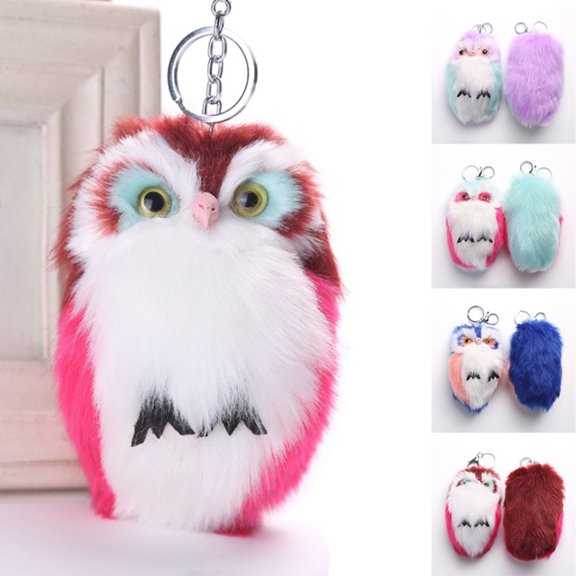 Naierhg Artificial Fur Fluffy Owl Pendant Keyring Keychain Car Bag Hang Decoration